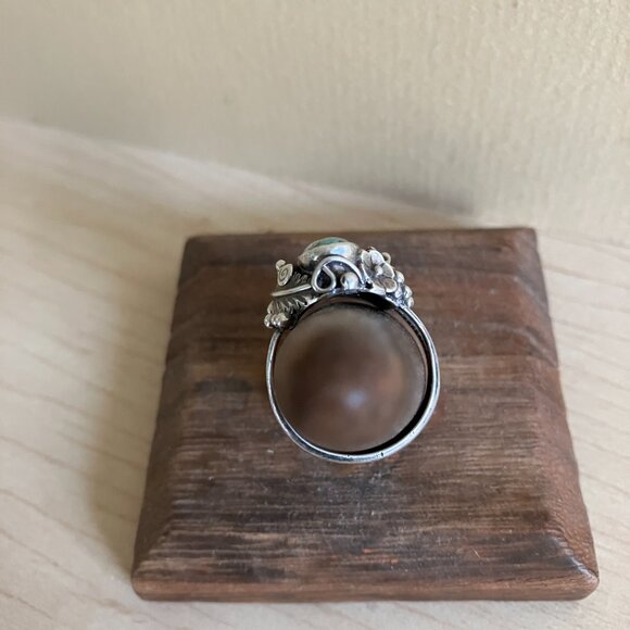 Exceptional Vintage Zuni Raymond Gasper Signed Turquoise Sterling Ornate Ring - Picture 5 of 10